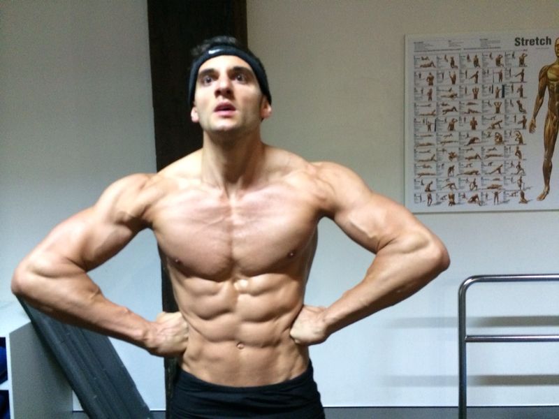 Flexing before bodybuilding competition